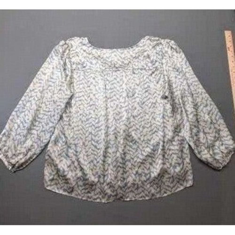 Vince Camuto Blouse Womens 2X Blue Chevron Button Front V-Neck Long Sleeve Top